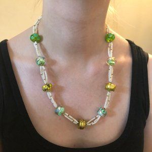 Beautiful hand blown glass and pearl necklace